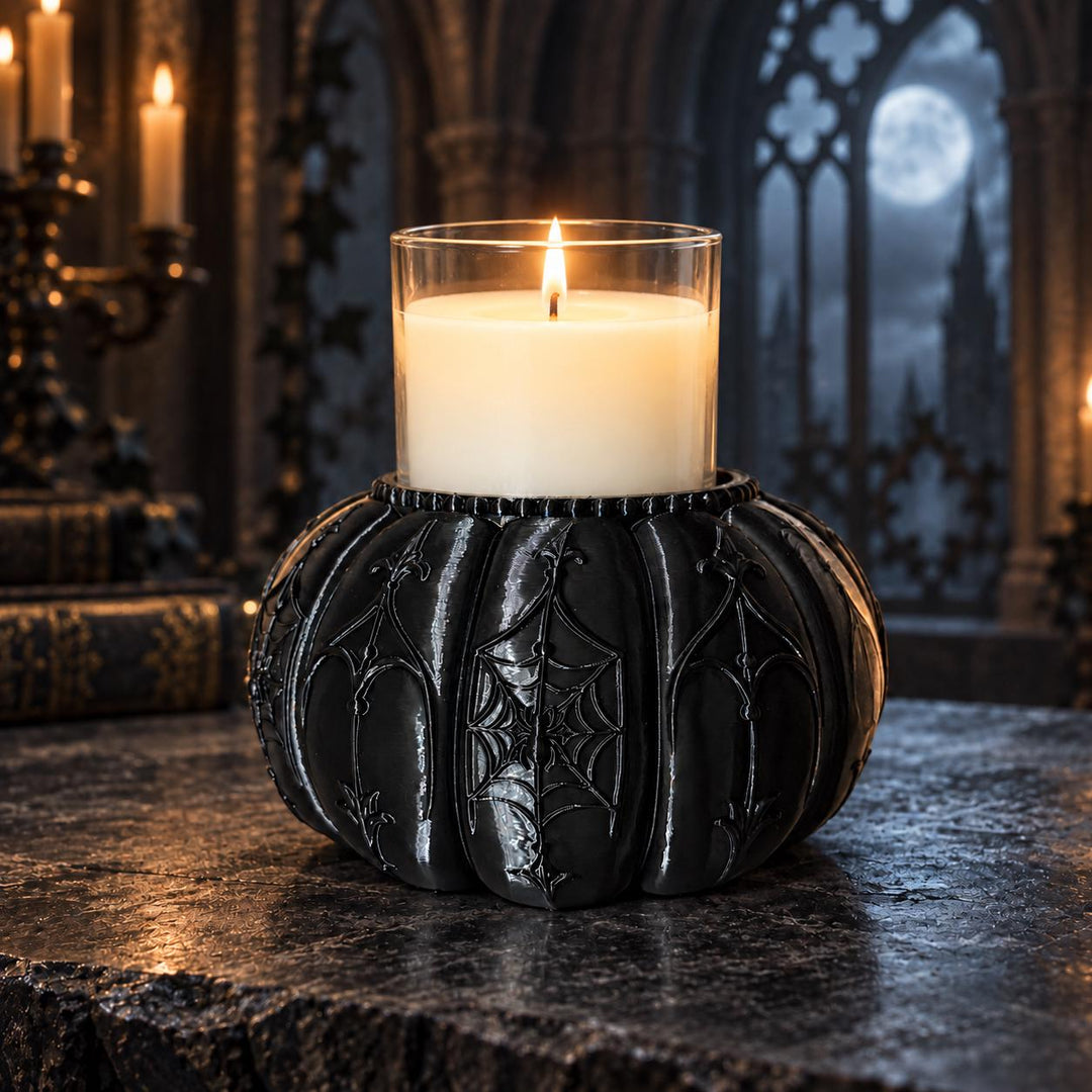 Spider Web Candle Holder, Gothic Black 3D Printed Halloween Decor, Witchy Vibes