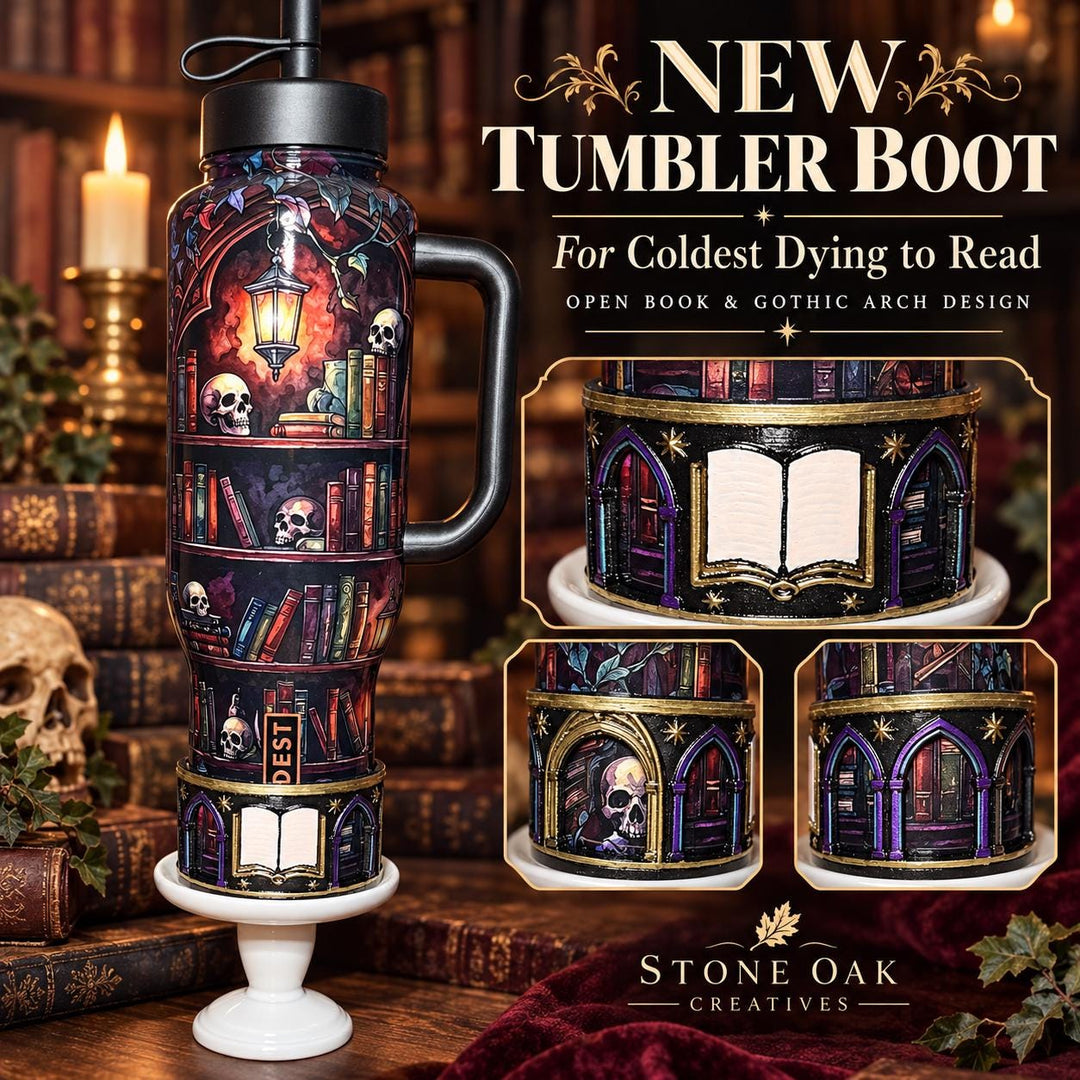 Dying to Read Tumbler Boot | Compatible with Coldest 24 32 36 46 oz | Gothic Skull Books 3D Printed Cup Accessory
