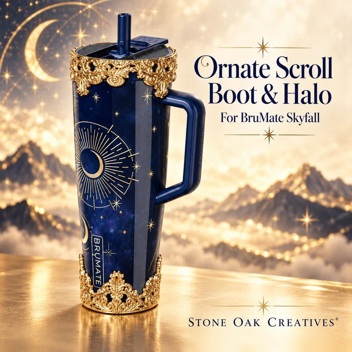 Gold Scroll Lase Tumbler Boot, Victorian ornate design, its BruMate Era Starfall