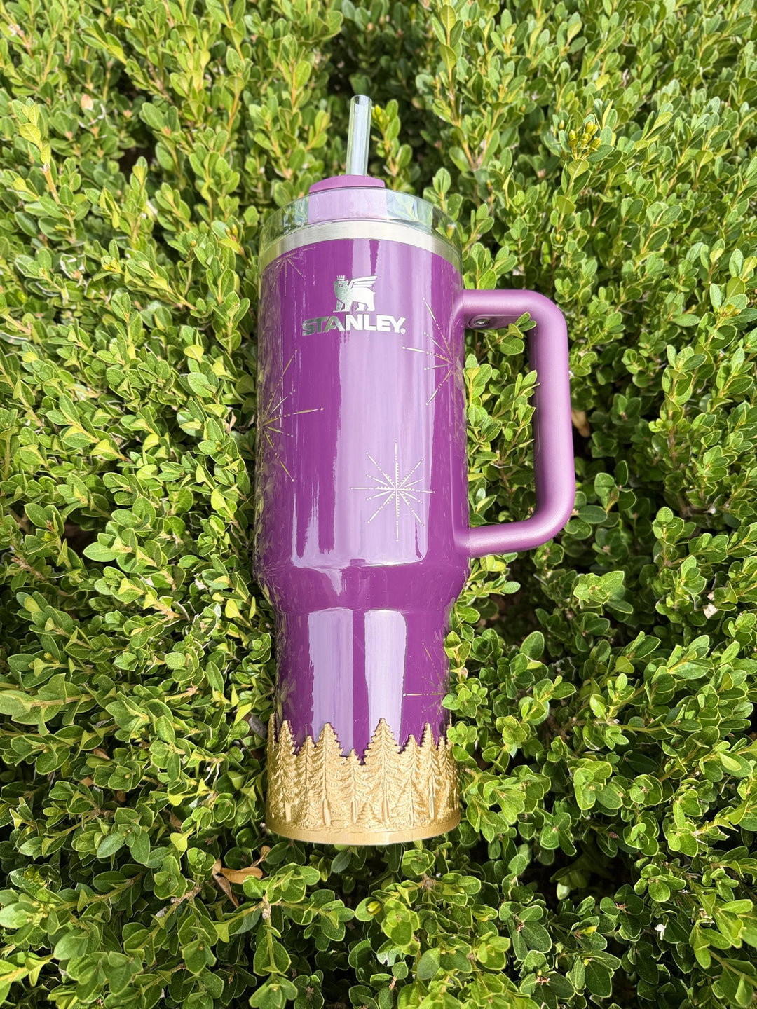 Gold or Silver Christmas Pine Tree Tumbler Boot sleeve, Stanley Tumbler Accessories, Flamingo Carmine Plum Pine Winter Radiance