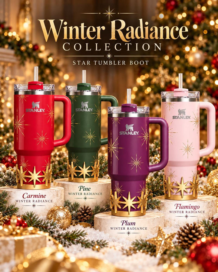 Gold Starburst Tumbler Boot or toppers, star boot sleeve, Stanley Tumbler Accessories, Flamingo Carmine Plum Pine Winter Radiance