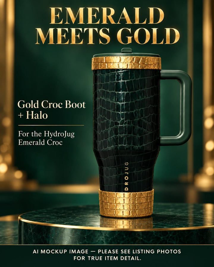 Gold Crocodile Print Tumbler Boot or Halo, Unique Gift, Green Emerald Croc, Hydrojug, Stanley, and others