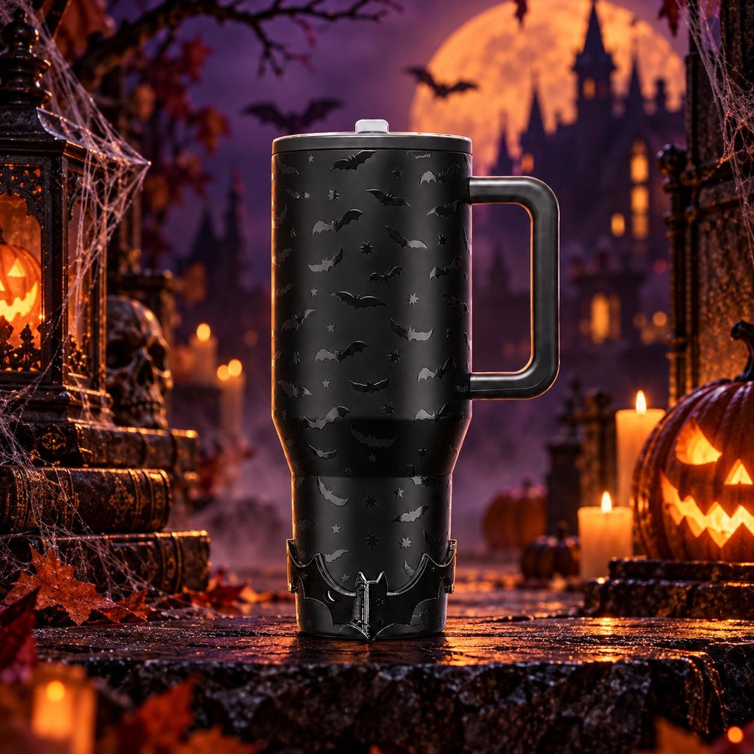 Midnight Bats Glow in the Dark or Black Bat Tumbler boot or bangle, for Stanley or HydroJug Tumblers, unique gift Halloween accessories