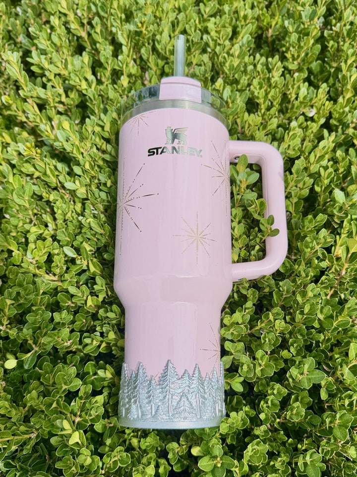 Gold or Silver Christmas Pine Tree Tumbler Boot sleeve, Stanley Tumbler Accessories, Flamingo Carmine Plum Pine Winter Radiance