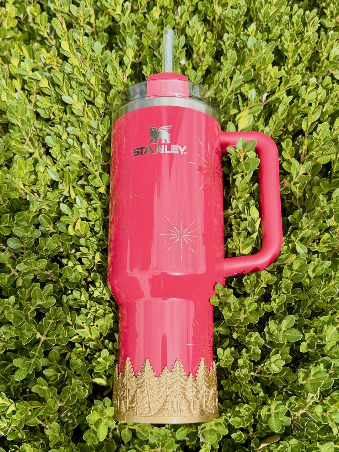 Gold or Silver Christmas Pine Tree Tumbler Boot sleeve, Stanley Tumbler Accessories, Flamingo Carmine Plum Pine Winter Radiance