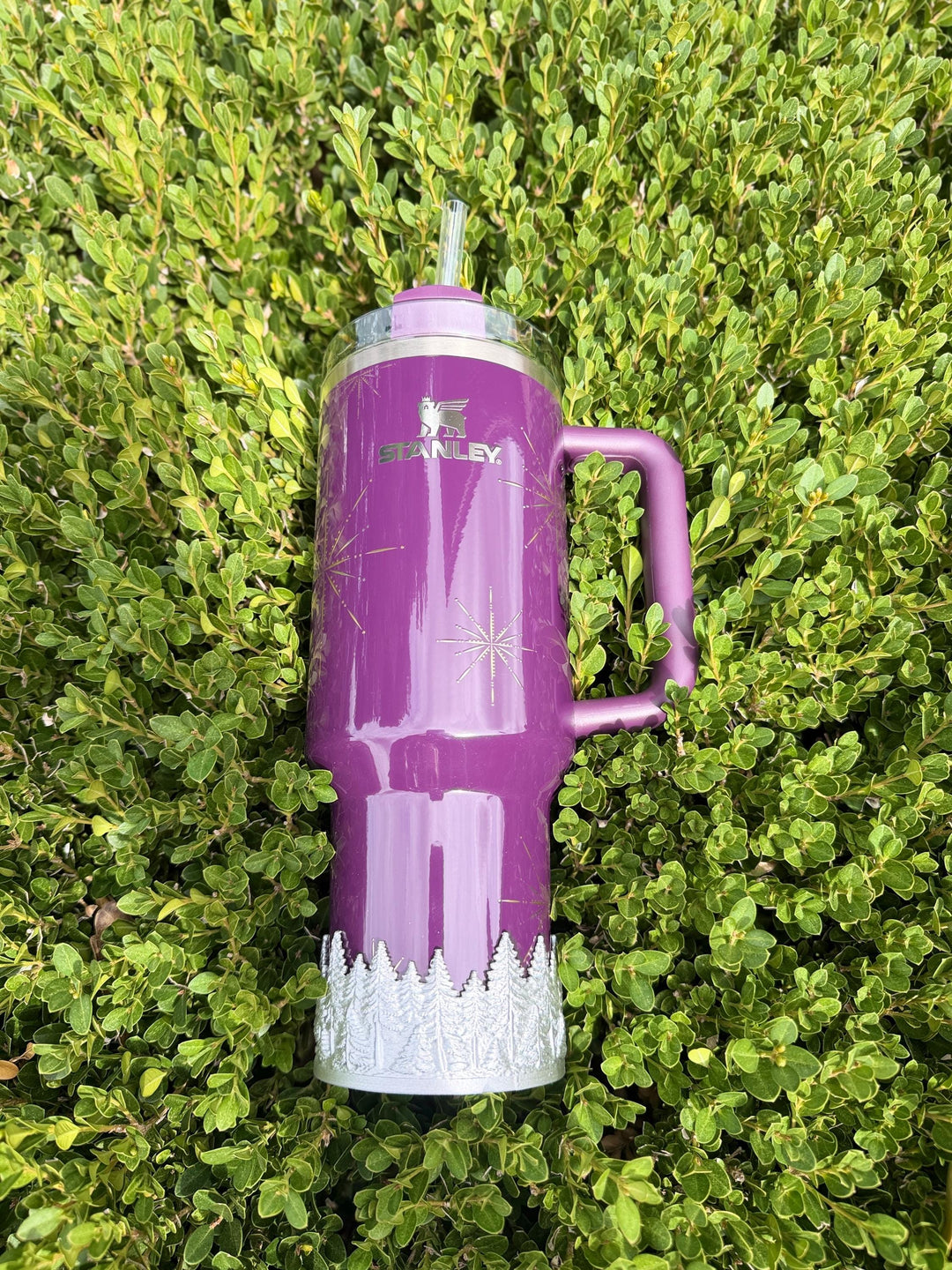 Gold or Silver Christmas Pine Tree Tumbler Boot sleeve, Stanley Tumbler Accessories, Flamingo Carmine Plum Pine Winter Radiance