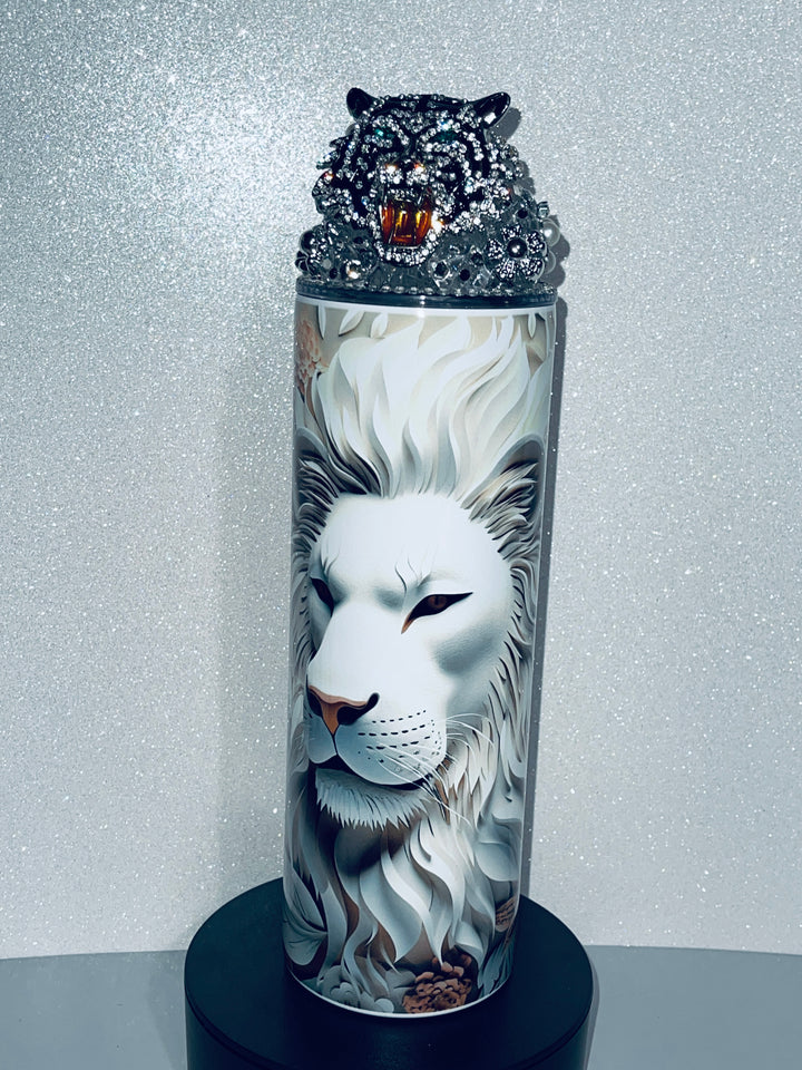 3D Lion Tumbler and Rhinestone Topper Combo, 3D Paper Lion Tumbler, 20 oz or 30 oz Skinny Tumbler
