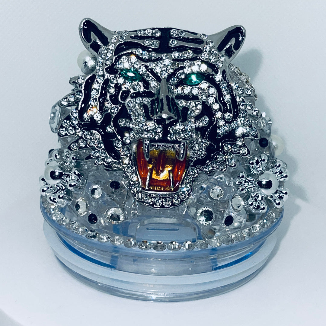 Rhinestone Lion Tumbler Topper Lid, Silve and Gold options
