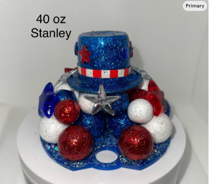 Patriotic Tumbler Topper, Independence Day Topper,  3D Decorative Lid - Ice Topper Lid