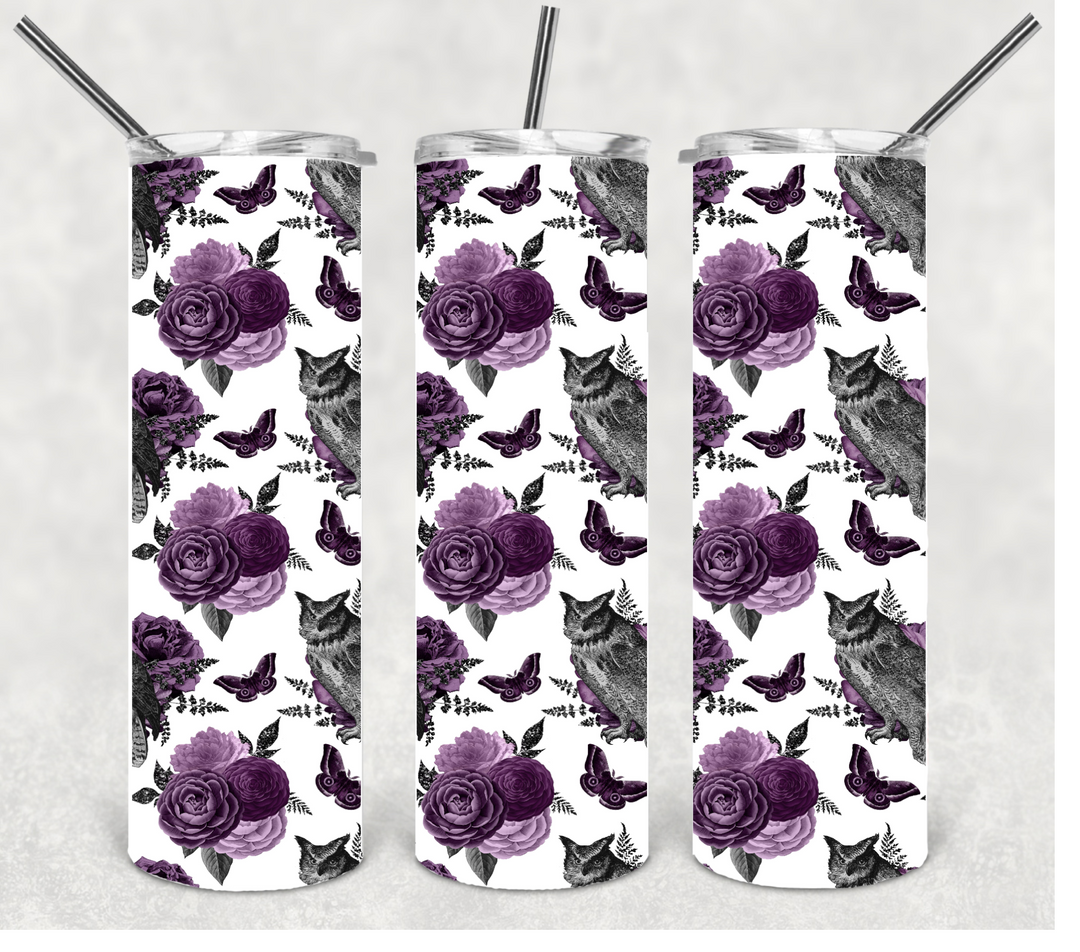 Black and Purple Flower Tumbler, Gothic Flower Tumbler, 20 oz