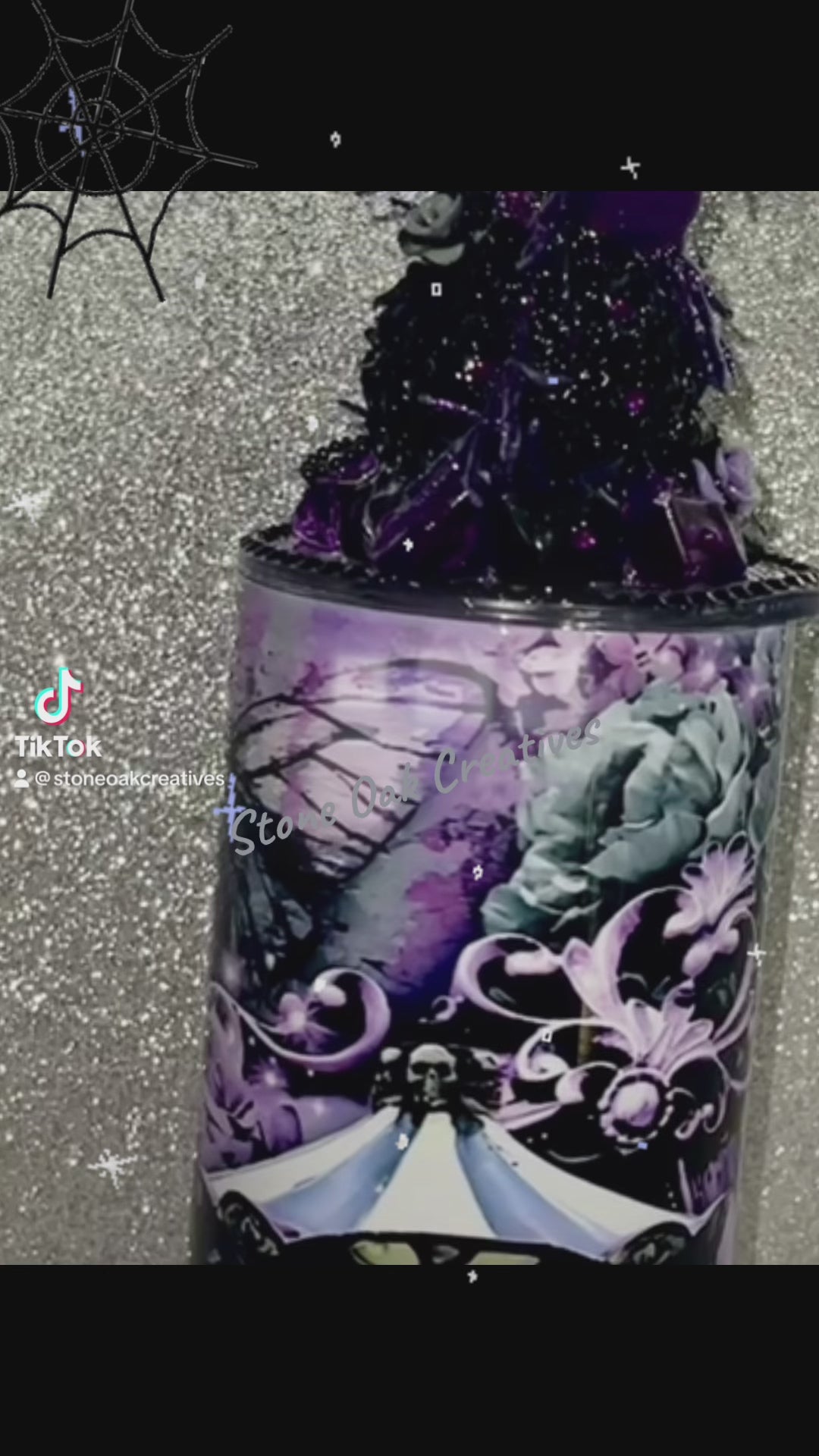 Gothic Halloween Themed Tumbler and Topper Combo, Over the Top Tumbler and Topper, Black and Purple