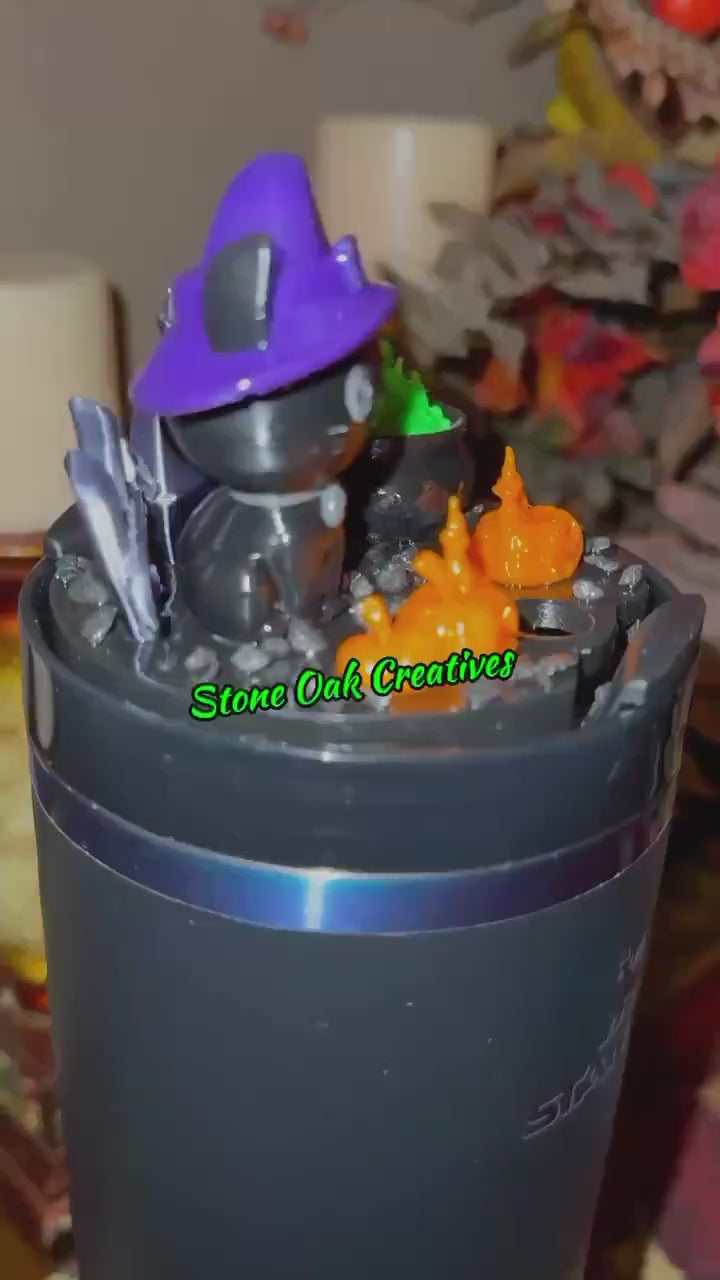 Halloween Witch Cat Tumbler Topper, Halloween tumbler lid, Halloween gift, 3D Decorative Lid - HOT SELLER, unique gift