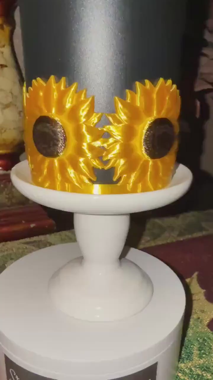 Sunflower Tumbler Boot or halo bangle, straw or lid topper, Flower Cup Sleeve, Unique Gift, Gold black
