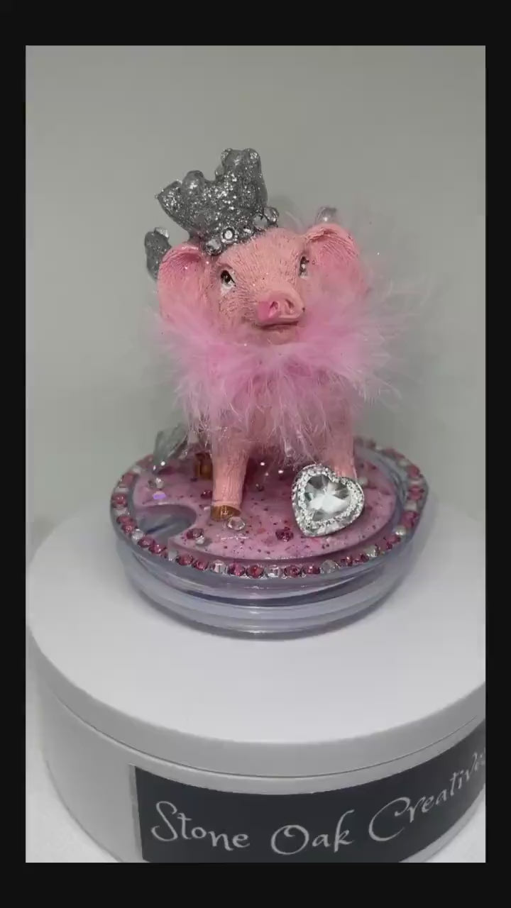 Pink Pig Tumbler Topper, Flying Pig, Pig gift, pretty pig 3D Topper Lid - Tumbler Toppers