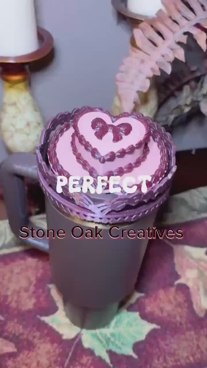 Red Velvet Valentine Cake Heart Tumbler Boot, Halo, Lid Toppers, Straw Topper Slider Buddy, Protective Sleeve, fits 20 30 or 40 oz Stanley