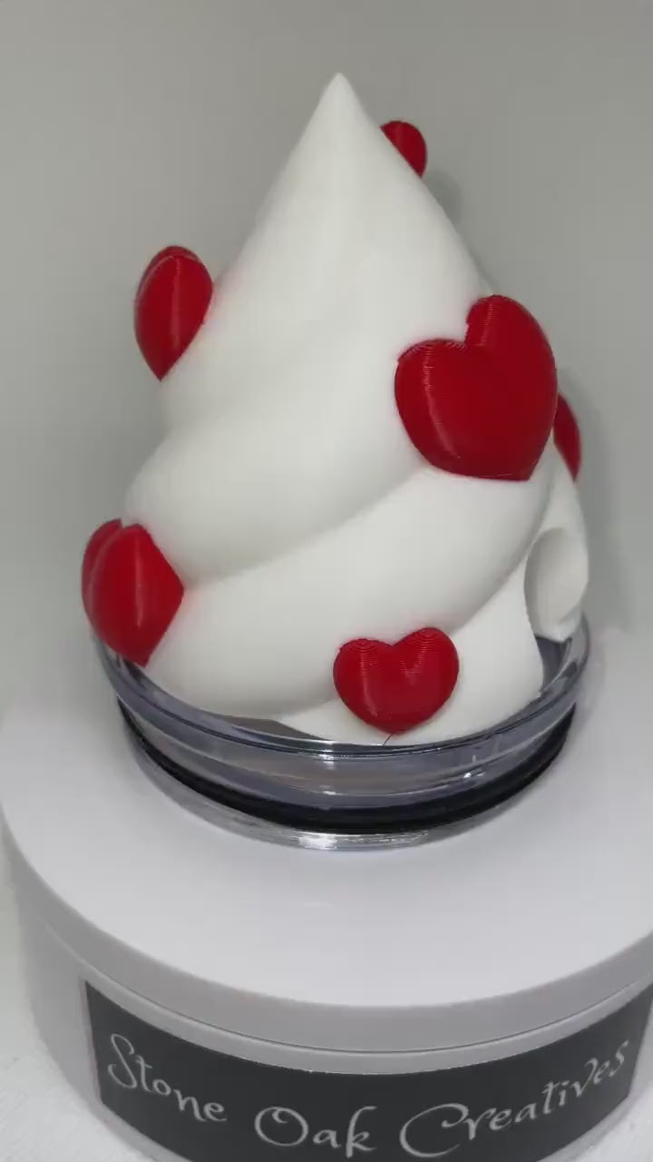 Valentines Heart Whipped 3D Tumbler Topper, Valentine 3D Printed Tumbler Lid, unique gift