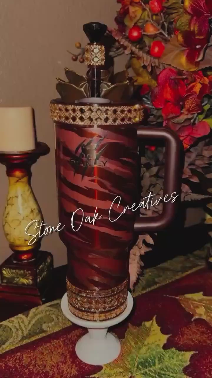 Flat Gold Rhinestone Fancy Boot Band Royal Princess Accessories for Stanley tumblers, accent jewelry, unique gift, Tyla Chocolate Gold