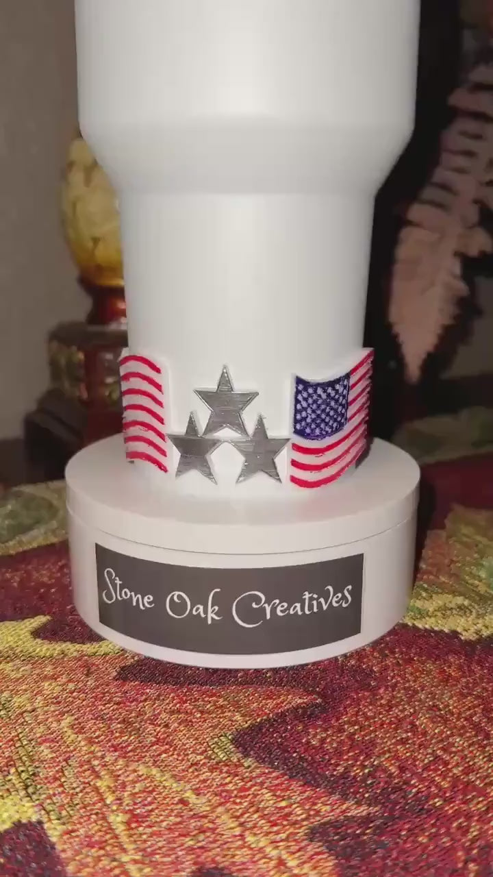 Unique American Flag Tumbler Boot or Stars Halo, Independence Day, fourth 4th of July, Stars and Stripes, red white blue detailed cup sleeve