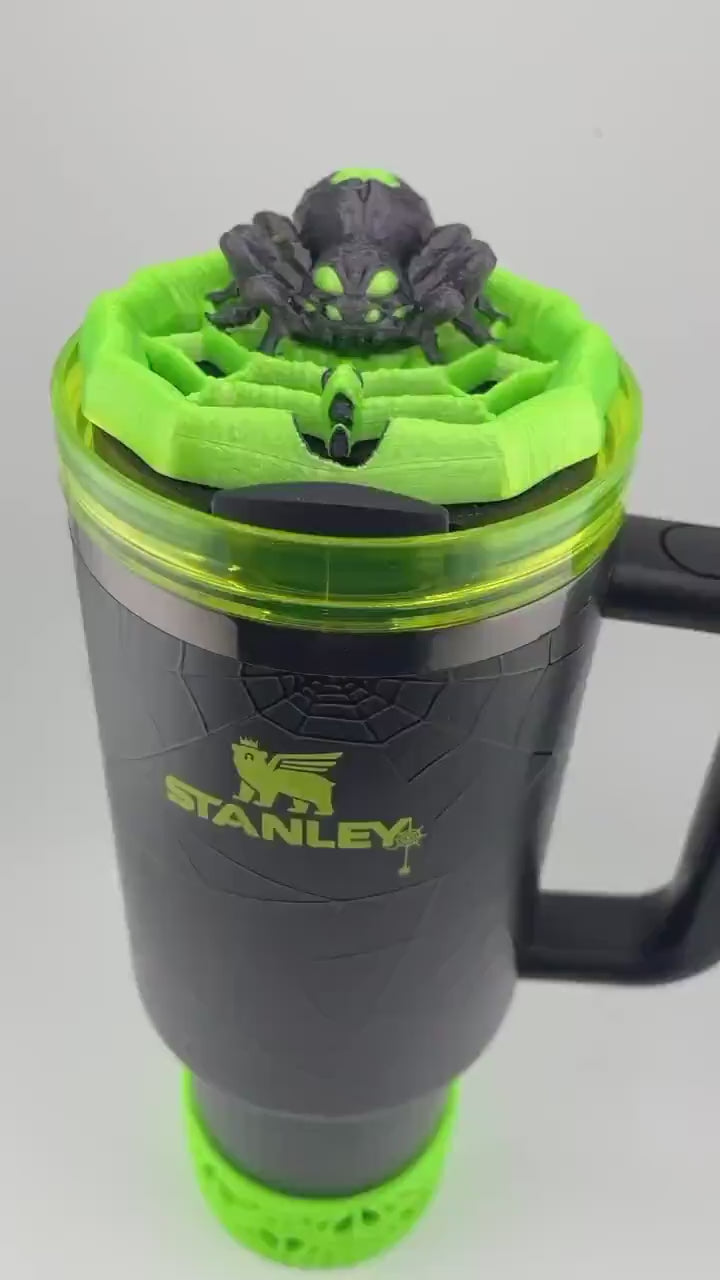 Halloween Neon Green Spiderweb Tumbler Topper and Boot, Halloween Tumbler Sleeve, Fits your 40 oz Web Glow Stanley, Unique Gift, BEST SELLER