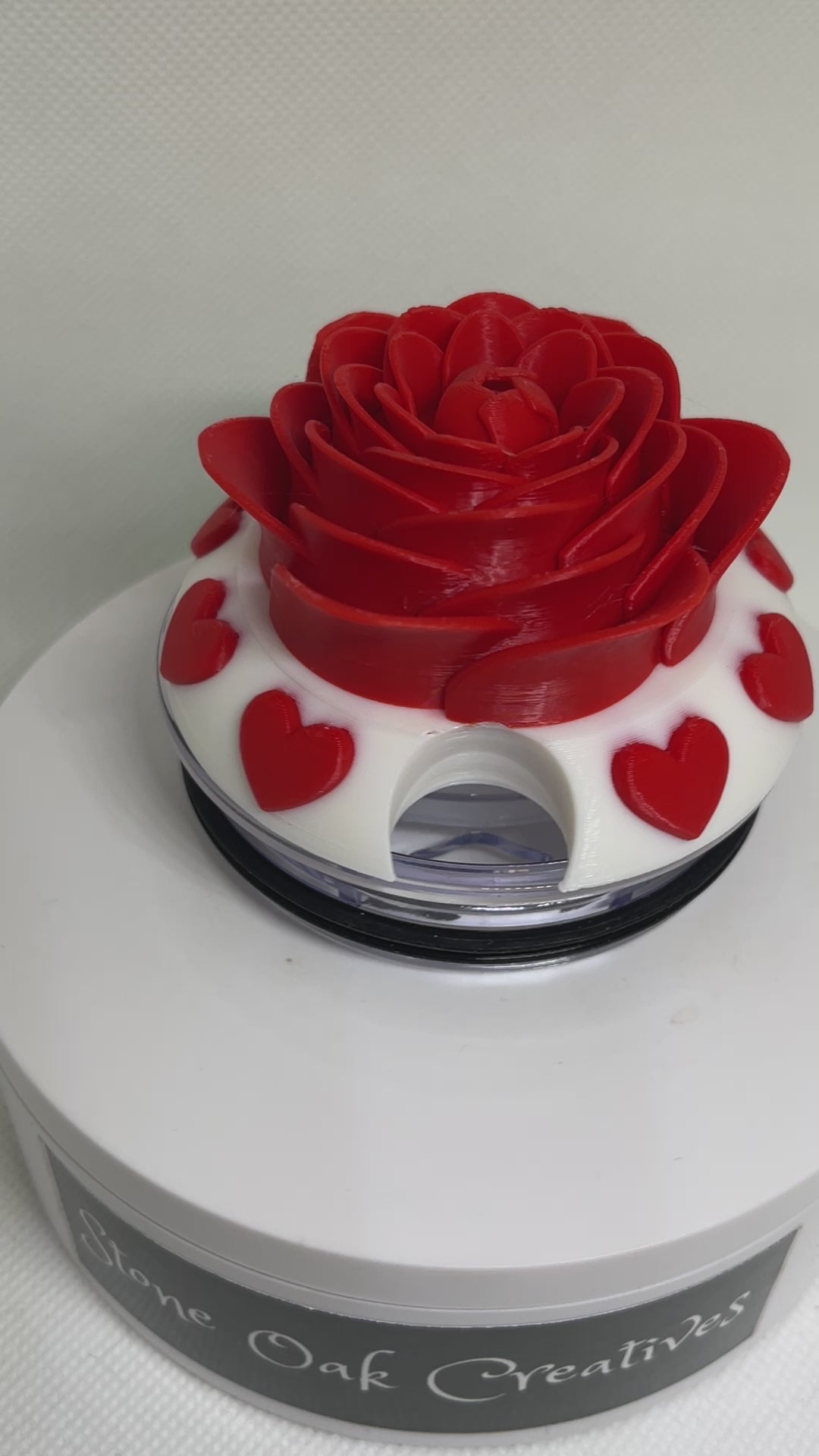 Red Rose with hearts Tumbler Topper, Valentine 3D Tumbler Lid