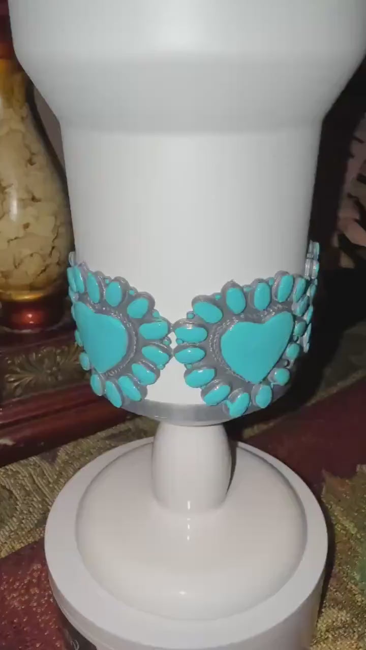 Heart Concho Turquoise Tumbler Boot, straw topper, lid topper, handle charm Stanley, Drink Sleeve Protective Boot, Unique jewelry