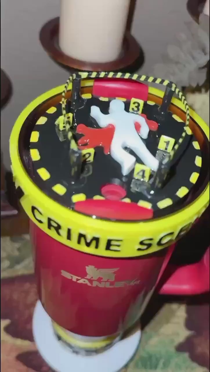 Crime Scene Tumbler Accessories, caution tape, corpse, blood, body, boot, halo, topper for Stanley tumblers
