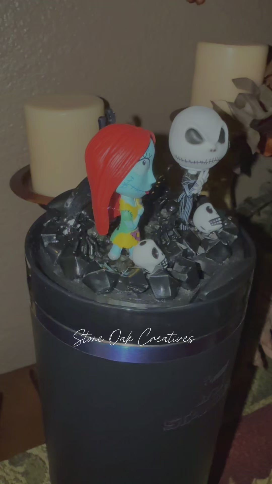Jack and Sally Halloween Tumbler Topper, 3D Decorative Lid , unique gift spooky witchy vibes NBC