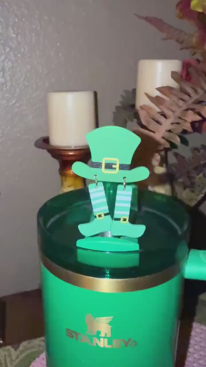 St. Patricks Day Hat Straw Cap Topper, Green Shamrock, for Stanley Tumblers with 10 mm straw, unique minimalist gift accessories