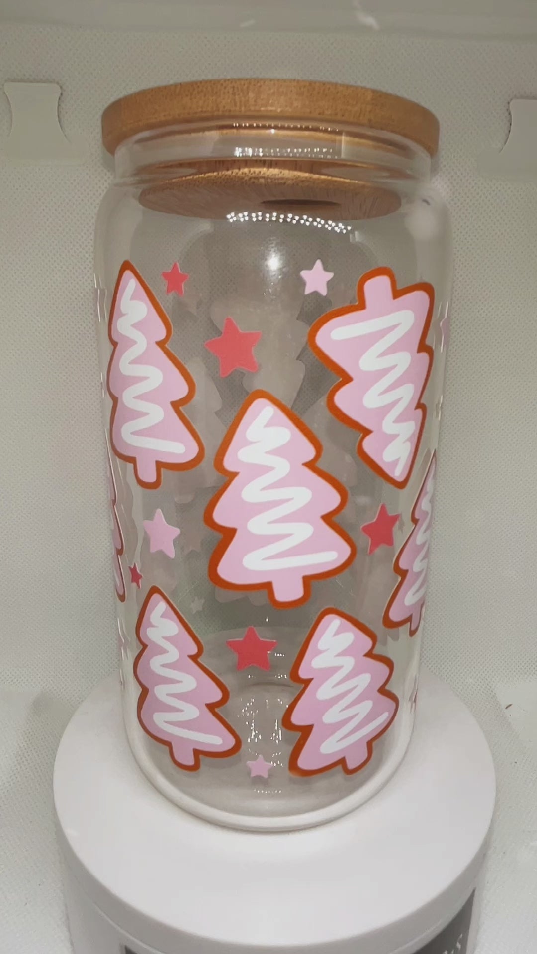 Christmas Cookie Trees Cups Glass Tumbler, 16oz Glass Can Cup With lid and Straw, Holiday Iced Coffee Glass Mug, Beer Glass Can