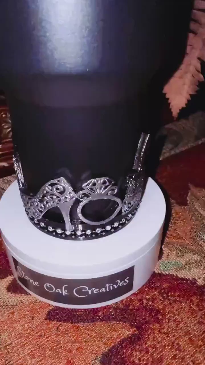 Black and Silver Diva Rhinestone Tumbler Boot, Lid Halo or Topper for Stanley tumblers, Princess Doll Purse High Heels stilettos ring