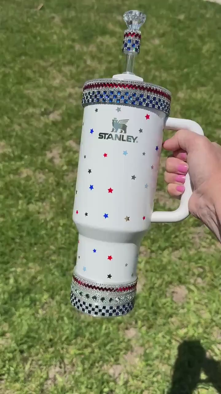 Patriotic Rhinestone Tumbler Boot or Halo, straw topper, Bling Sparkle Cup Sleeve, Stanley Tumbler Accessories, Unique Gift stars stripes