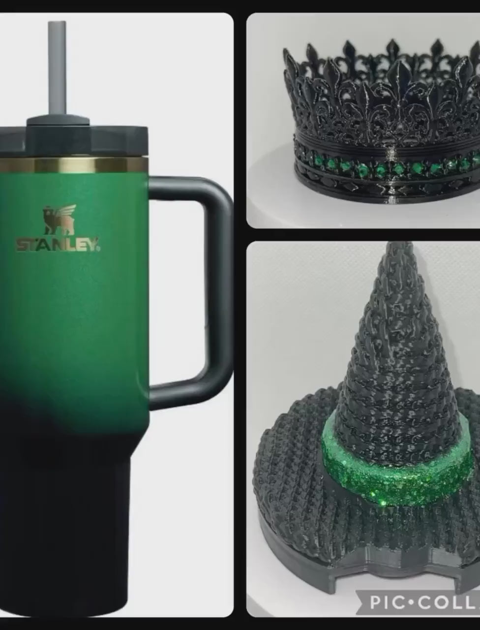 Wickedly Witch black or emerald crown topper, Fancy Rhinestone Crown tumbler topper or rhinestone crown 3 boot, Emerald straw topper