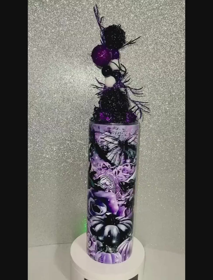 Gothic black and purple whimsical Halloween tumbler lid, Gothic tumbler topper lid, 3D Decorative Lid - HOT SELLER, unique gift