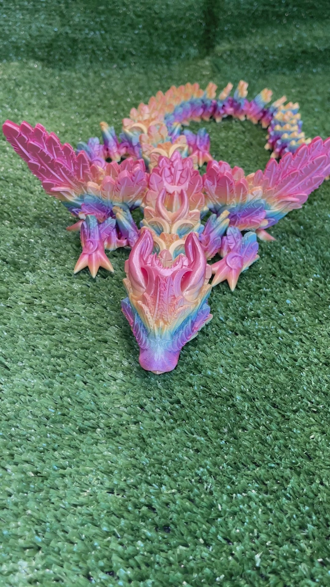 Lunar Dragon XL, Lunar Crystal Articulated 3D Printed Dragon, Crystal Dragon, Flexible 3D Dragon Figure Sculpture, Cinderwing Dragon