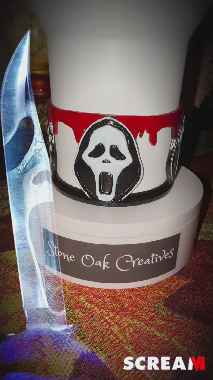 Scary Mask Ghost Face Tumbler Boot, Halloween Mask Cup Drink Sleeve, Scary Movies, Hand Painted, Hot Seller