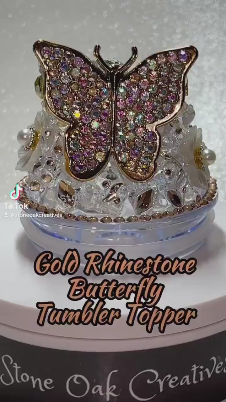 Gold Silver Butterfly Rhinestone Tumbler Topper, Rhinestone Butterflies, Rhinestone Bling, Rhinestone Tumbler Topper, unique gift