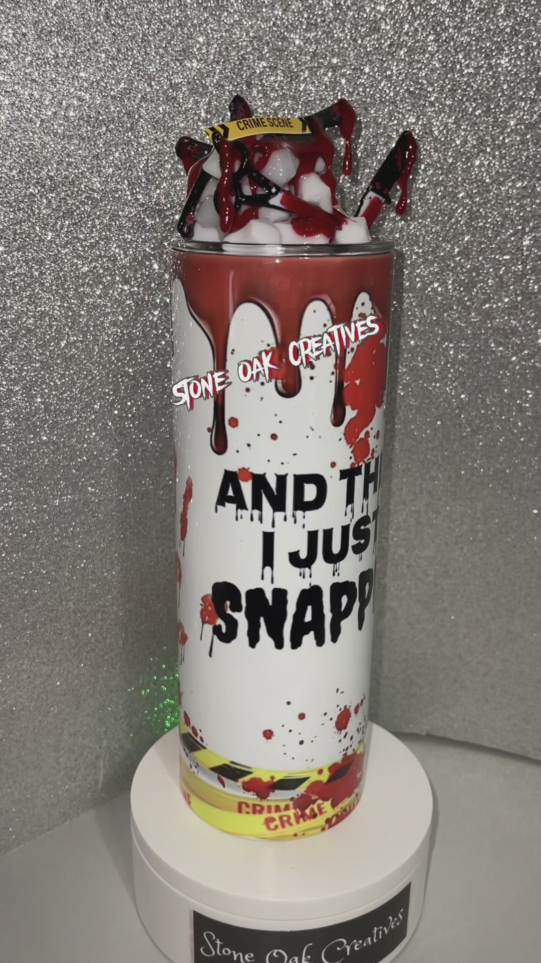 And Then I Just SNAPPED Tumbler with Blood Dripping Knives Tumbler Lid Combo, Halloween Horror Slasher Movie CSI Topper 3D Decorated lid