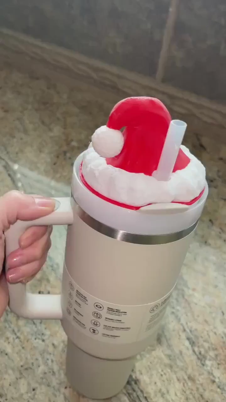 Christmas Santa Hat 30 oz and 40 oz  Tumbler Topper, Christmas Tumbler Topper, 3D Decorative Lid Attachment, unique gift