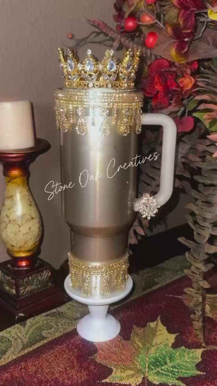 Luxurious Gold Fancy Rhinestone Royal Princess Accessory for Stanley tumbler, Crown Topper, Royal Queen Halo Bling Bangle Band Boot Straw