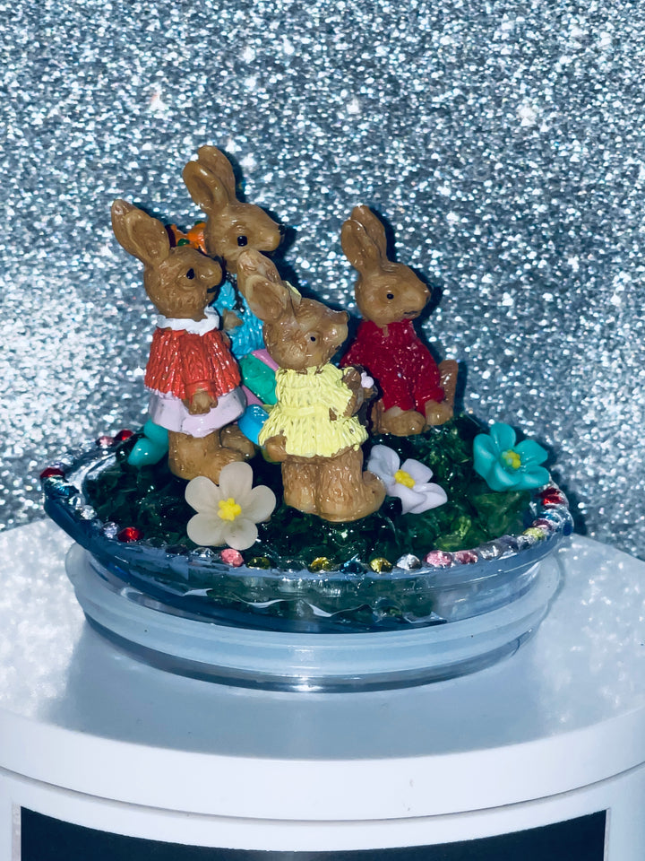 Rabbit Family Easter Tumbler Topper, Easter Egg, Easter Bunny, Glitter Eggs, 3D Decorative Lid
