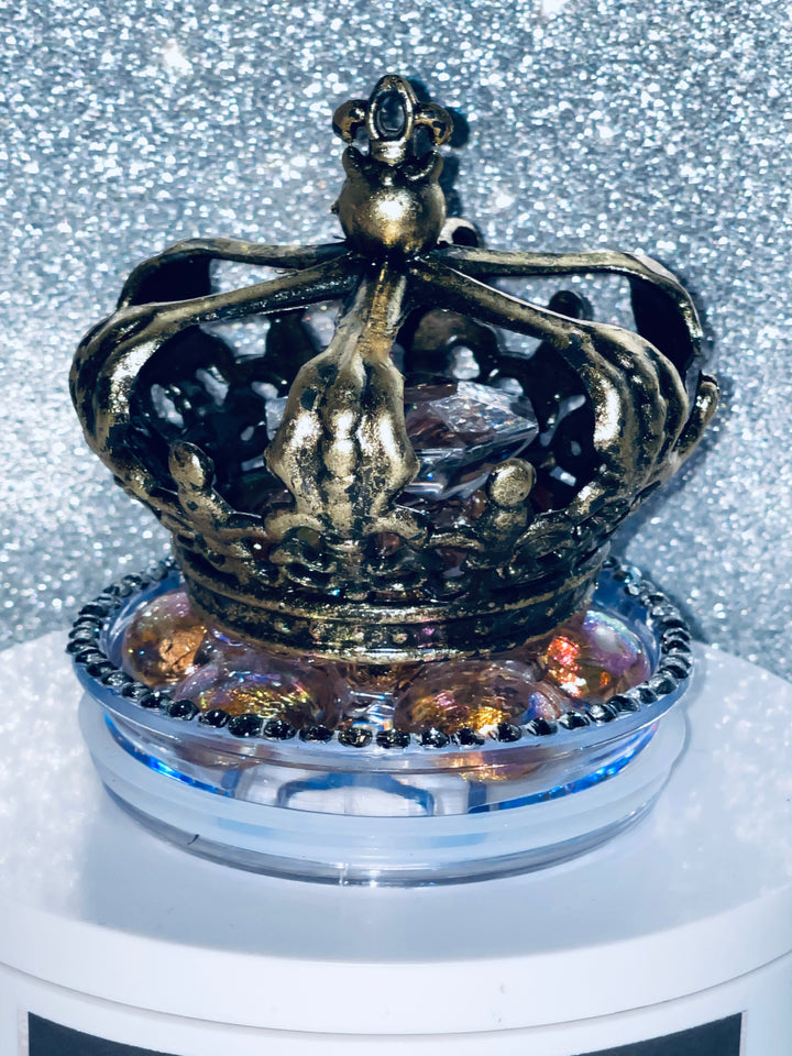 Crown and Diamond Tumbler Topper princess tumbler topper gold 3D Decorative Lid - Ice Topper Lid