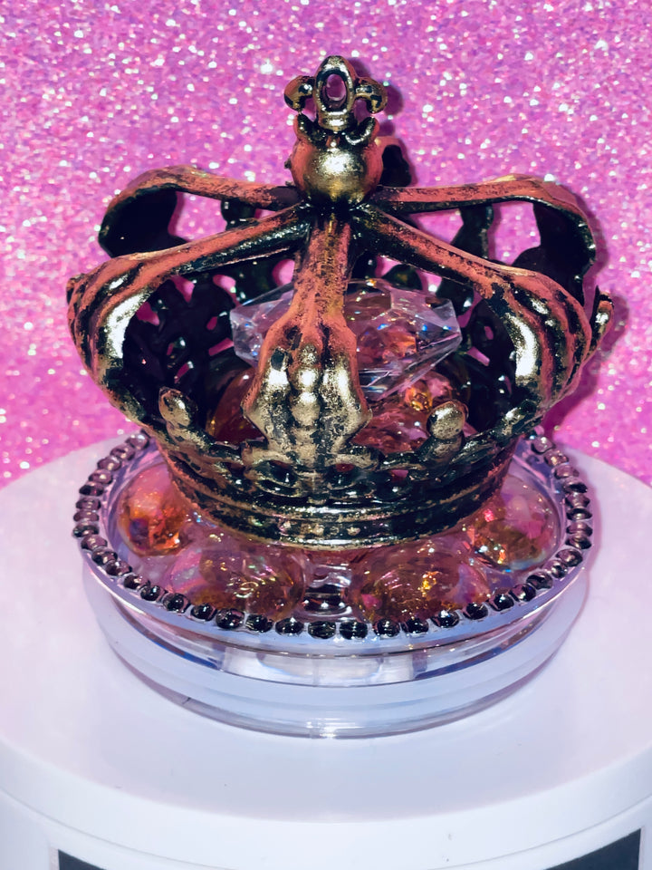Crown and Diamond Tumbler Topper princess tumbler topper gold 3D Decorative Lid - Ice Topper Lid