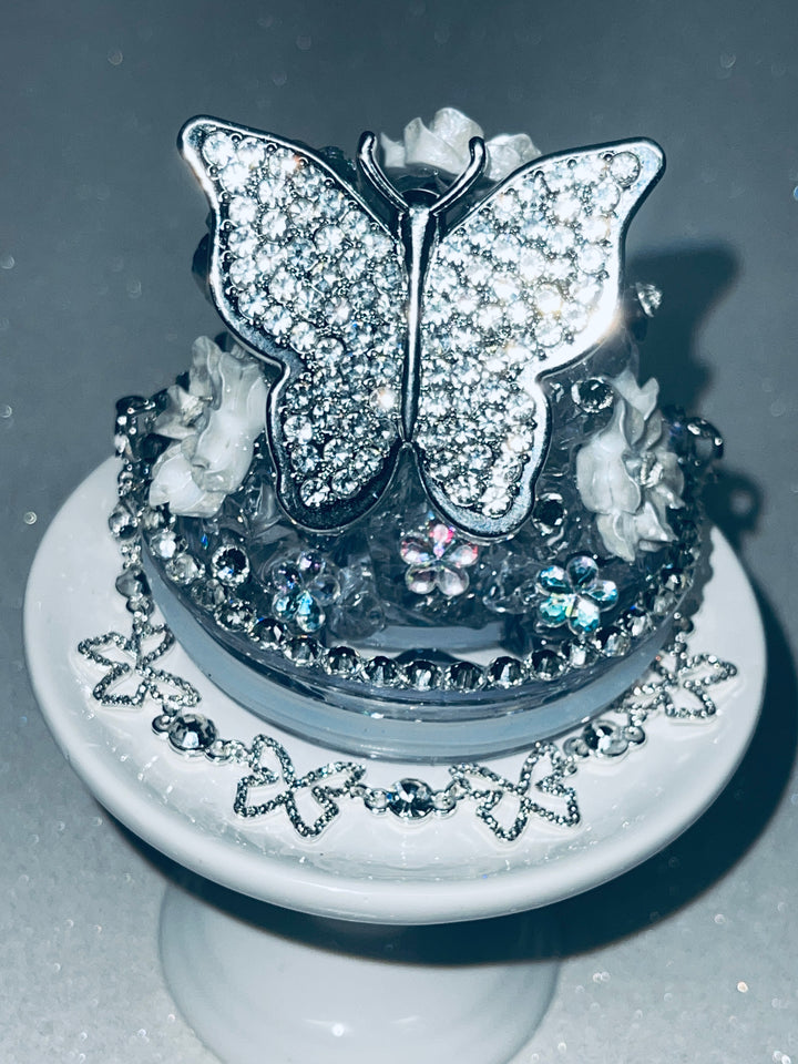 Butterfly Rhinestone Tumbler Topper with Rhinestone Butterfly Chain Embelishment, Rhinestone Butterflies
