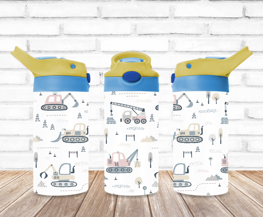 Kids Construction Tumbler Tractor Tumbler - Kids Water Bottle | Kids Water Tumbler | Kids FlipTop Cup | Kids Sippy Cup | Back To School Cup