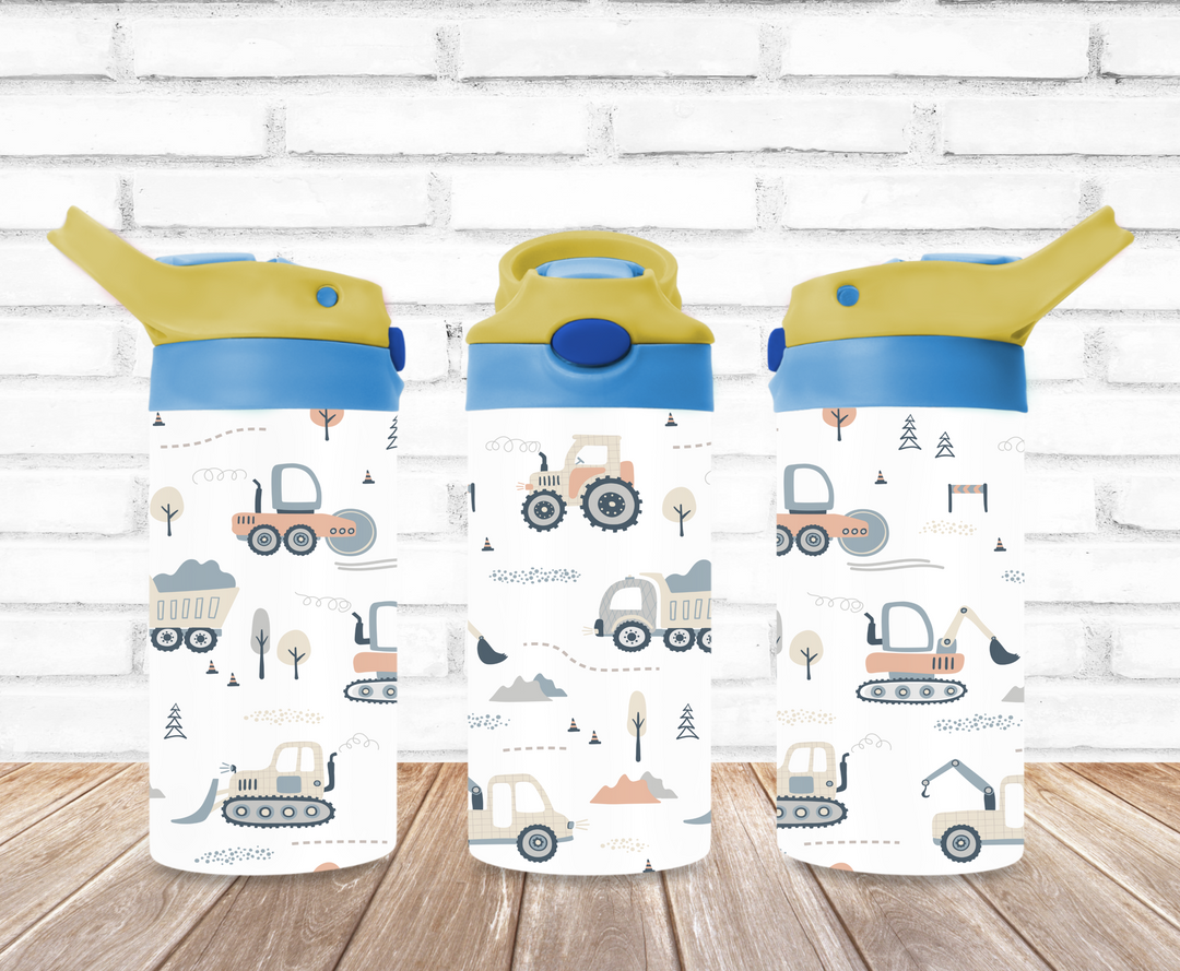Kids Construction Tumbler Tractor Tumbler - Kids Water Bottle | Kids Water Tumbler | Kids FlipTop Cup | Kids Sippy Cup | Back To School Cup