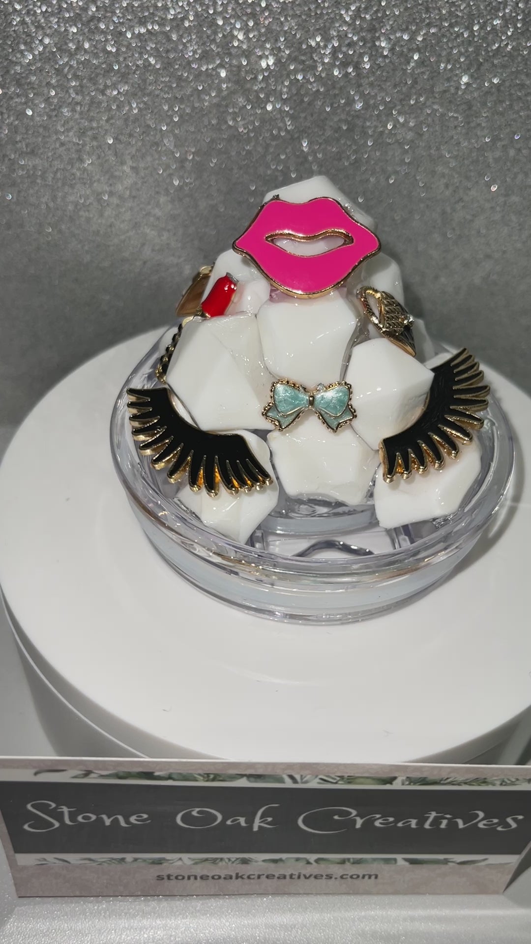 Make-up Cosmetics Diva Princess Bling White Gems Tumbler Topper 3D Decorative 20 oz Lid