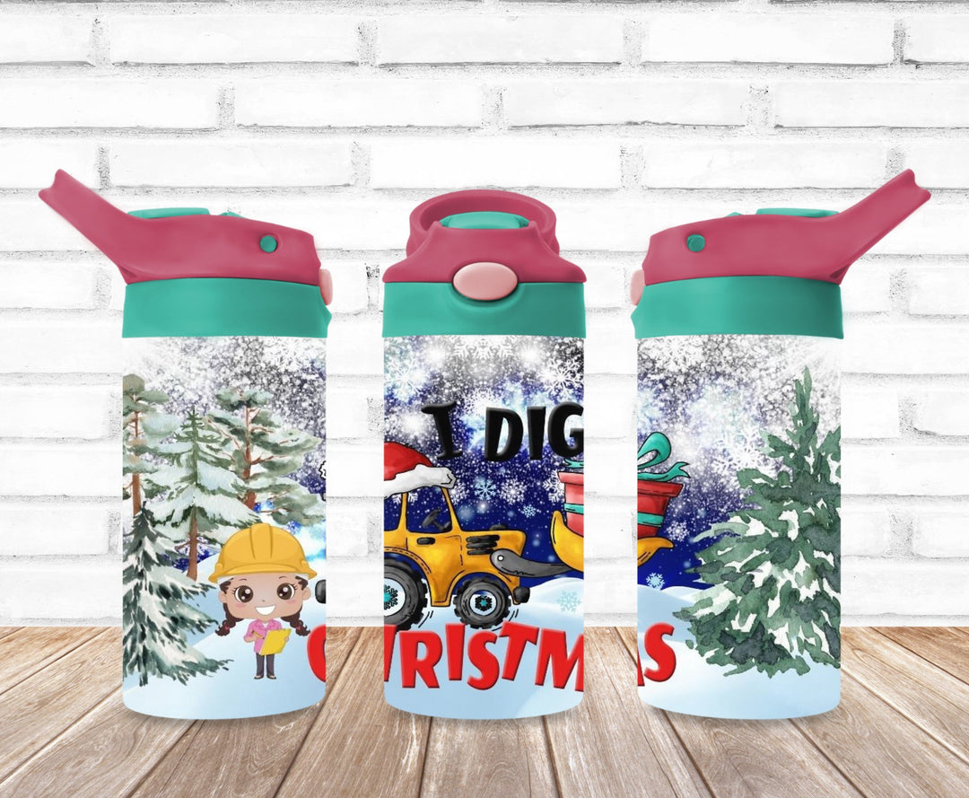 Christmas Tractor Tumbler, Kids Construction Tumbler, Kids Water Bottle, Kids Water Tumbler, Kids FlipTop Cup, Kids Sippy Cup, Back To School Cup
