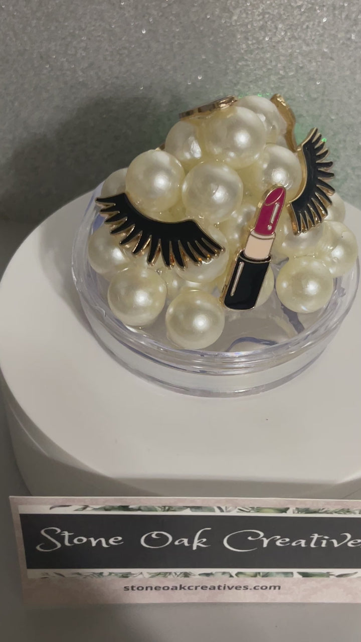 Make-up Cosmetics Diva Princess Pearl Bling Tumbler Topper 3D Decorative 20 oz Lid