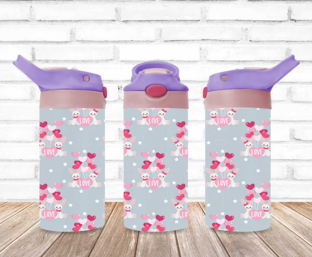 Valentine's Kids Tumbler, Bunny Tumbler, Kids Water Bottle, Kids FlipTop Cup