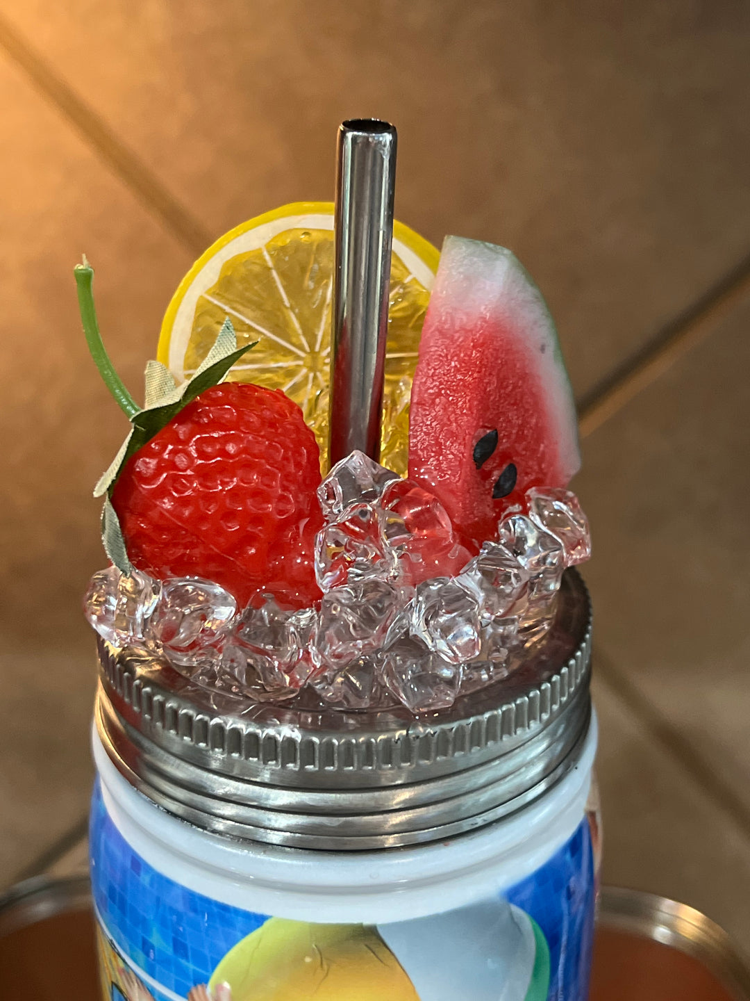 Strawberry + Lemon + Watermelon - Fruit Tumbler Toppers - Decorative Lid for Tumblers - Ice Topper Lid